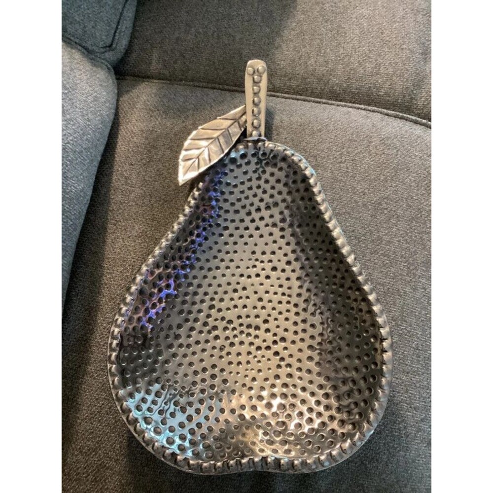 Pear Shaped Metal Art Tray Polished Aluminum Large & Thick 22"x 13 1/2”